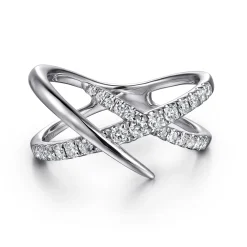 Sale Gabriel & Co. 14K White Gold Graduating Diamond Spike Criss Cross Ring