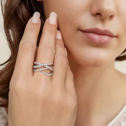 Discount Gabriel & Co. 14K White Gold Graduating Diamond Spike Criss Cross Ring