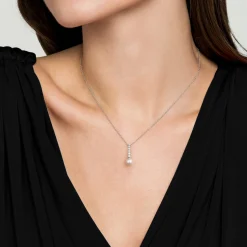 Online Gabriel & Co. 14K White Gold Graduating Diamond and Pearl Drop Necklace