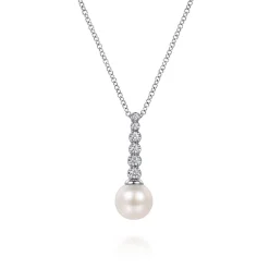 Online Gabriel & Co. 14K White Gold Graduating Diamond and Pearl Drop Necklace