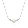 New Gabriel & Co. 14K White Gold Graduating Diamond and Pearl Bar Necklace