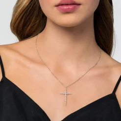 Sale Gabriel & Co. 14K White Gold Graduating Diamonds Cross Necklace