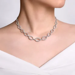 Sale Gabriel & Co. 18K White Gold Graduating Oval Link Diamond Necklace