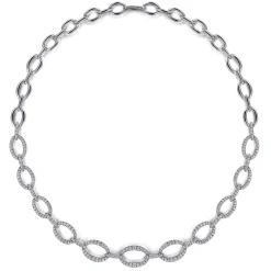 Sale Gabriel & Co. 18K White Gold Graduating Oval Link Diamond Necklace