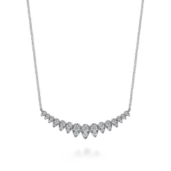 Best Gabriel & Co. 14K White Gold Graduating Pear Shape Diamond Bar Necklace