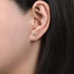 Best Gabriel & Co. 14K White Gold Halo Citrine and Diamond Stud Earrings