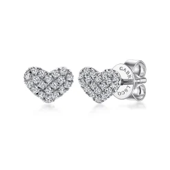Outlet Gabriel & Co. 14K White Gold Heart Shaped Pave Diamond Stud Earrings
