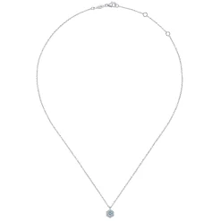 Clearance Gabriel & Co. 14K White Gold Hexagonal Halo Aquamarine and Diamond Pendant Necklace