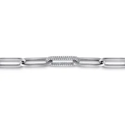 Best Gabriel & Co. 14K White Gold Hollow Paperclip Chain Bracelet with Diamond Pave Link Stations