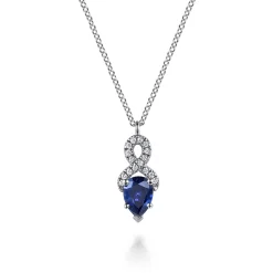 Clearance Gabriel & Co. 14K White Gold Infinity Blue Sapphire and Diamond Pendant Necklace