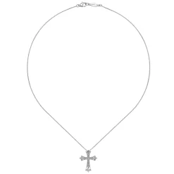 Sale Gabriel & Co. 14K White Gold Intricate Openwork Diamond Cross Necklace