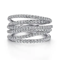Best Gabriel & Co. 14k White Gold Layered Criss Crossing Wide Band Diamond Ring