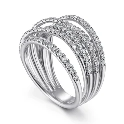 Best Gabriel & Co. 14k White Gold Layered Criss Crossing Wide Band Diamond Ring