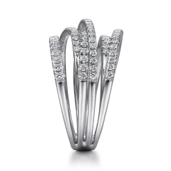 Best Gabriel & Co. 14k White Gold Layered Criss Crossing Wide Band Diamond Ring