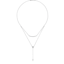 New Gabriel & Co. 14K White Gold Layered Curved Bar and Diamond Drop Y Necklace
