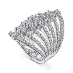 Best Gabriel & Co. 18K White Gold Layered Diamond Fan Wide Band Ring