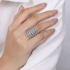Best Gabriel & Co. 18K White Gold Layered Diamond Fan Wide Band Ring
