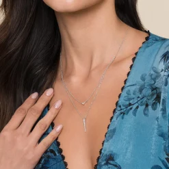Outlet Gabriel & Co. 14K White Gold Layered Pave Diamond Bar and Spike Pendant Necklace