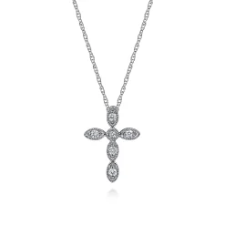Discount Gabriel & Co. 14K White Gold Marquise Shaped Diamond Cross Necklace