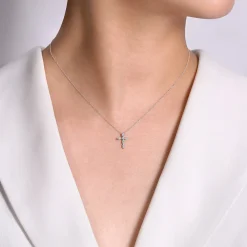 Discount Gabriel & Co. 14K White Gold Marquise Shaped Diamond Cross Necklace