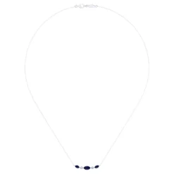 Best Gabriel & Co. 14K White Gold Marquise Shape Sapphire and Bezel Set Diamond Bar Necklace