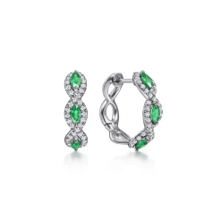 Discount Gabriel & Co. 14K White Gold 15mm Diamond and Emerald Earrings