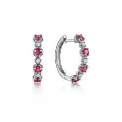 Hot Gabriel & Co. 14K White Gold 15mm Diamond and Ruby Huggie Earrings