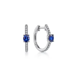 Sale Gabriel & Co. 14K White Gold 15mm Diamond and Single Sapphire Huggie Earrings