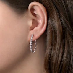 Hot Gabriel & Co. 14K White Gold 30mm Diamond Classic Hoop Earrings