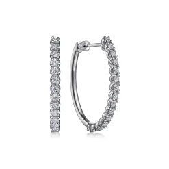 New Gabriel & Co. 14K White Gold 30mm Diamond Oval Hoop Earrings