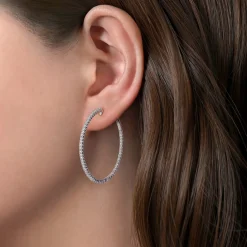 Clearance Gabriel & Co. 14K White Gold 40mm Inside Out Diamond Hoop Earrings