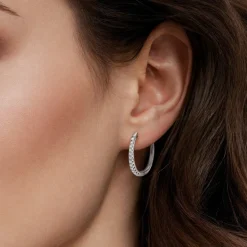 Sale Gabriel & Co. 14K White Gold 20mm Oval Classic Diamond Hoop Earrings