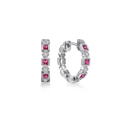Clearance Gabriel & Co. 14K White Gold 15mm Ruby and Diamond Huggies