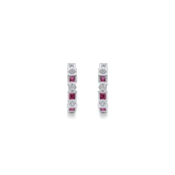 Clearance Gabriel & Co. 14K White Gold 15mm Ruby and Diamond Huggies