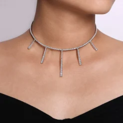 Best Gabriel & Co. 18K White Gold Multi Diamond Bar Station Necklace