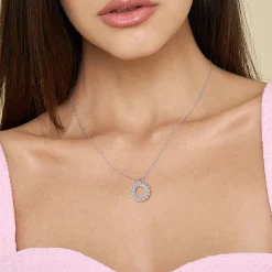 Clearance Gabriel & Co. 14K White Gold Multi Diamond Circle Pendant Necklace