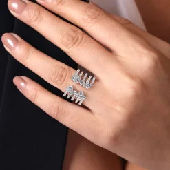 New Gabriel & Co. 18K White Gold Multi Row Diamond Statement Ring