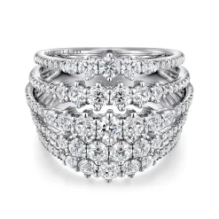 Gabriel & Co. 18K White Gold Multi Row Diamond Station Ring