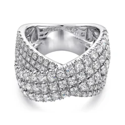Best Gabriel & Co. 18K White Gold Multi Row Diamond Criss Cross Ring