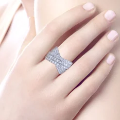 Best Gabriel & Co. 18K White Gold Multi Row Diamond Criss Cross Ring
