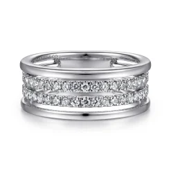 New Gabriel & Co. 14K White Gold Multi Row Diamond Wide Band Ring