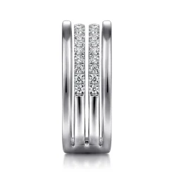New Gabriel & Co. 14K White Gold Multi Row Diamond Wide Band Ring