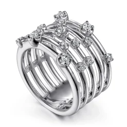 New Gabriel & Co. 14K White Gold Multi Row Diamond Wide Band Ring
