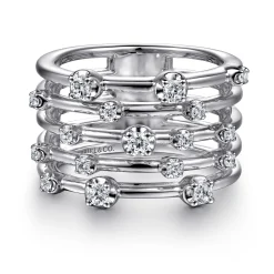 New Gabriel & Co. 14K White Gold Multi Row Diamond Wide Band Ring
