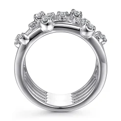 New Gabriel & Co. 14K White Gold Multi Row Diamond Wide Band Ring