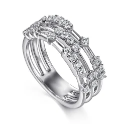Gabriel & Co. 14K White Gold Multi Row Diamond Station Ring