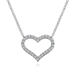 New Gabriel & Co. 14K White Gold Open Diamond Heart Pendant Necklace