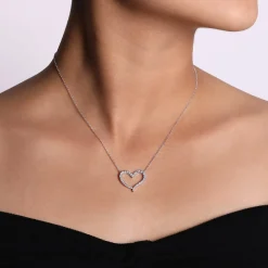 Clearance Gabriel & Co. 14K White Gold Open Heart Diamond Pendant Necklace