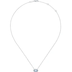 Gabriel & Co. 14K White Gold Oval Aquamarine and Diamond Halo Pendant Necklace