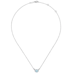 New Gabriel & Co. 14K White Gold Oval Aquamarine Pendant Necklace with Diamond Accents